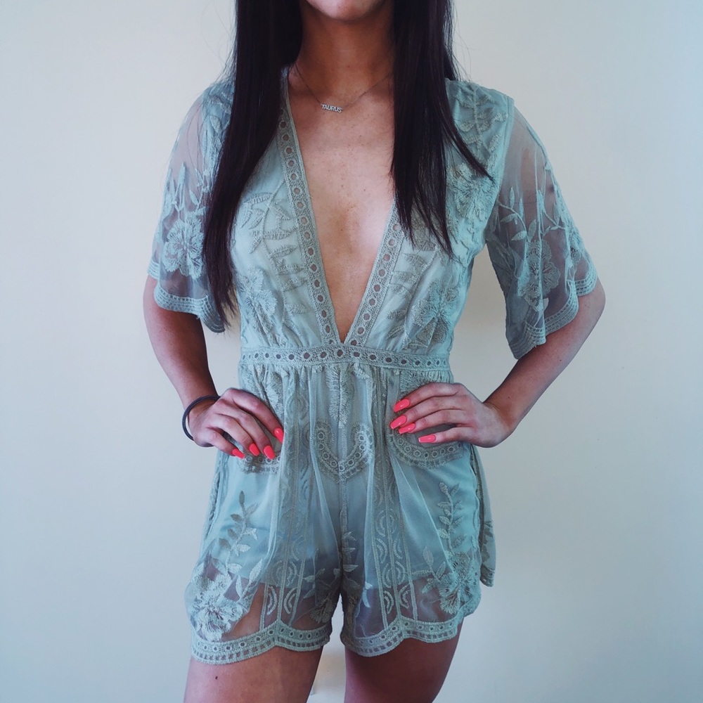 Lace Green Romper